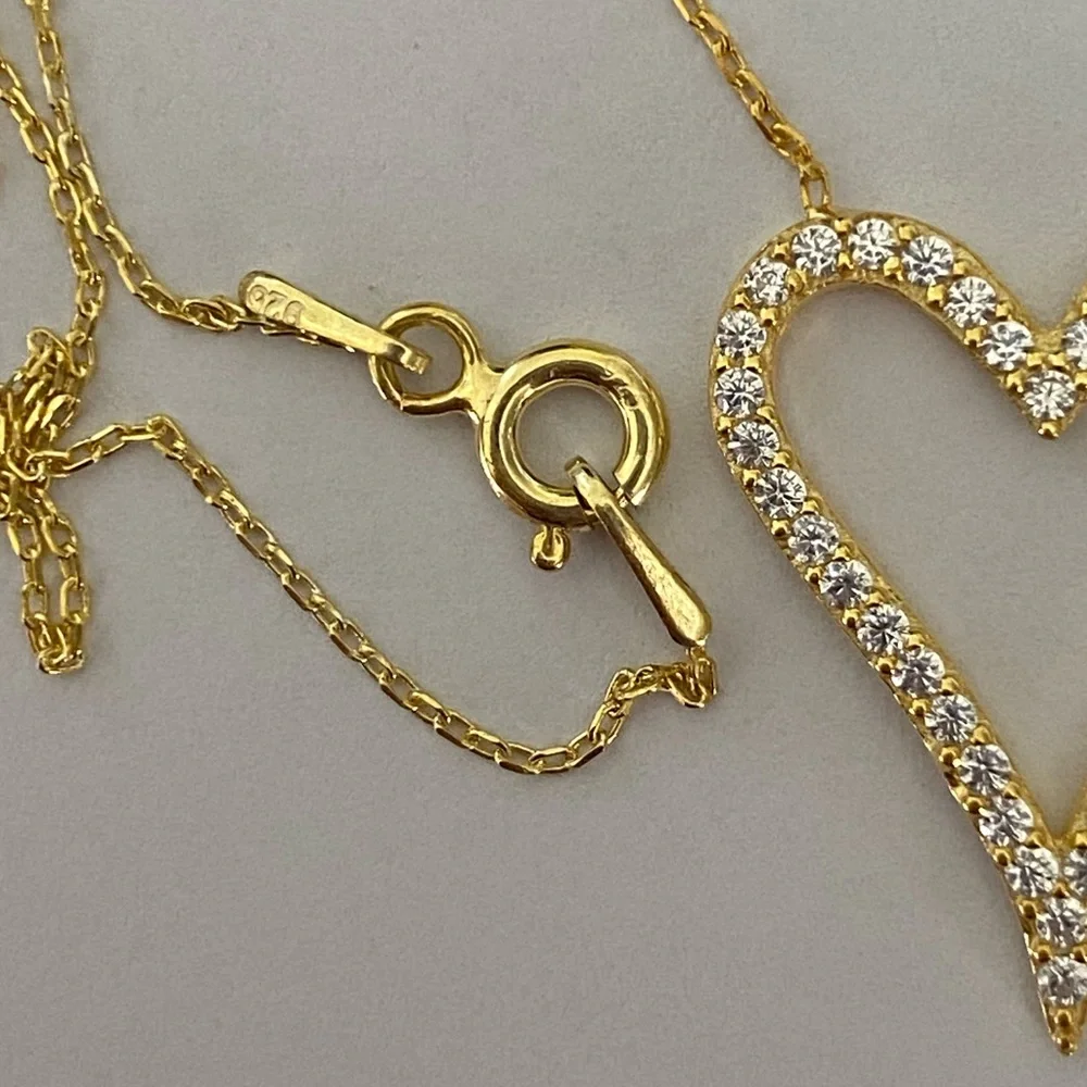 💖925 Silver necklace heart love cz stones 18k yellow gold plated